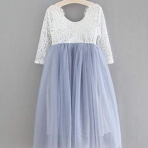 Lace BACK A-Line Straight Tulle Party Flower Girl dress Bluish Grey Maxi